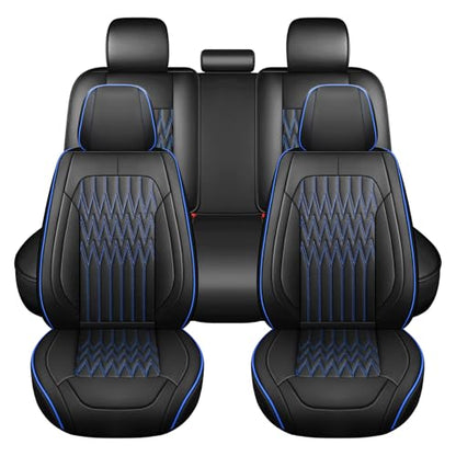 Huidasource Black & Blue Car Seat Covers, Waterproof Faux Leather Universal Fit Most Cars Sedans SUVs Trucks Airbag Compatible, Cup Holder Access, Car Seat Compatible, Easy Install, Wipes Clean - color: B-Black&Blue, size: 5pcs Full Set