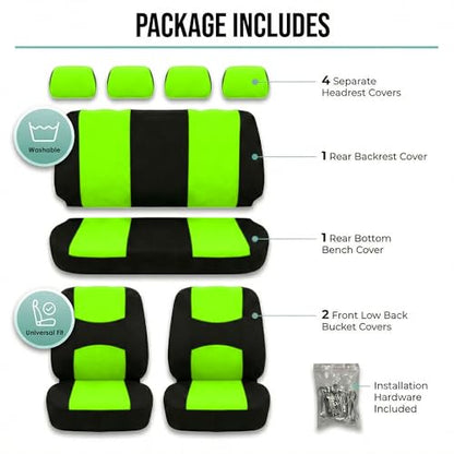 FH Group Car Seat Covers Full Set Cloth - Universal Fit Automotive Seat Covers, Low Back Front Seat Covers, Solid Back Seat Cover, Washable Car Seat Cover for SUV, Sedan and Van Green - color: Green, style: Seat Cover Full Set