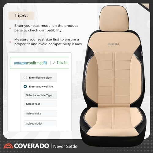 Coverado Full Set Leather Car Seat Covers, Crafted with Full Leather Construction and Carbon Fibre Weave Universal Fit for Most Cars SUV Trucks(Beige - color: Beige, size: FullSet