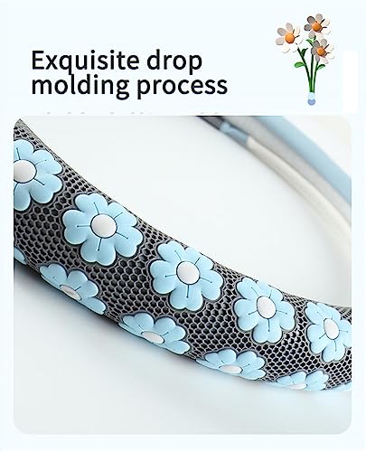 Car Steering Wheel Cover for Women Cute Flower Pink Steering Wheel Cover Leather Non-Slip Fit 15 inch - color: Lake Blue