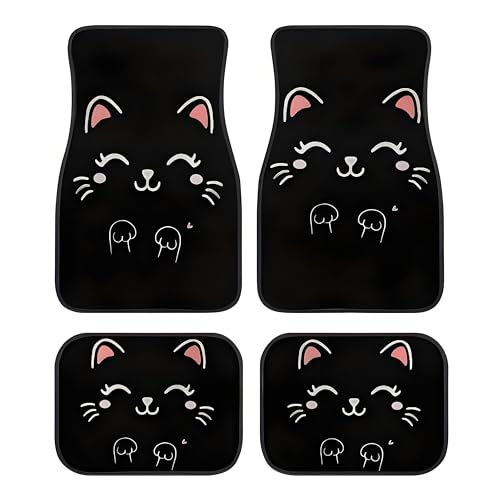 Universal Fit Car Floor Mats Set of 4Pcs, Pink Cartoon Cat Pattern Print All-Weather Front Rear Car Carpet Mats, Non-Slip Car Floor Mat Car Accessories for Automotive Trucks SUV Sedans Vans - color: Cartoon Cat Pattern