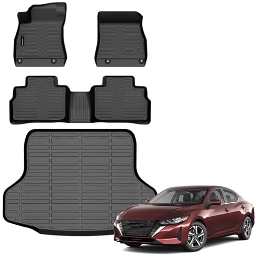 All Weather Floor Mats Cargo Mat Fit for Nissan Sentra 2020-2025 TPE Liners Sentra Accessories Set All Season Guard Odorless Anti-Slip Floor Mats Cargo Mat Black - size: 2) sentra|2020-2025|floor+cargo mats
