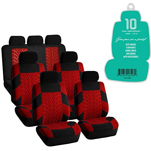 FH Group Three Row Set 7 Seater Red Travel Master Car Seat Covers, Airbag and Split Rear Car Seat Cover Universal Fit Interior Accessories for Cars Trucks & SUV Automotive Seat Covers - color: Red