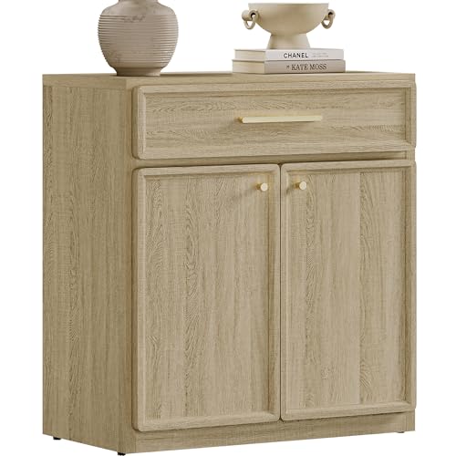 SICOTAS Buffet Cabinet with Storage Tall Modern Console Storage Cabinet with Doors and Shelves 30" Long Wooden Sideboard Credenza Buffet Table Coffee Bar for Living Room Kitchen Dining Room Entryway - color: Light Oak, size: 1 Piece