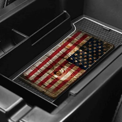 Leather Car Registration and Insurance Card Holder, Cute Car Accessories Vehicle Glove Box Car Organizer for Documents, Cards, License Wood Grain American Flag - color: Wood Grain American Flag