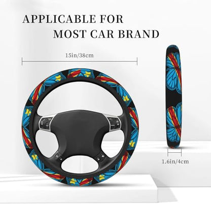 Butterfly Congolese Flag Breathable Neoprene Steering Wheel Cover - Anti-Slip Floral Design Universal Fit for Cars/Trucks/Suvs (14.5"-15" Inch) - color: Butterfly Congolese Flag