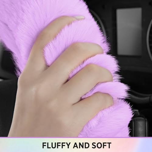 Road Comforts Steering Wheel Cover, Fluffy Car Wheel Covers for Women/Girls/Ladies，Soft Wool Fur Steering Wheel Protector, Universal 14 1/2 inches to 15 inches - Purple - color: Purple