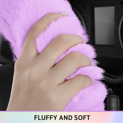 Road Comforts Steering Wheel Cover, Fluffy Car Wheel Covers for Women/Girls/Ladies，Soft Wool Fur Steering Wheel Protector, Universal 14 1/2 inches to 15 inches - Purple - color: Purple