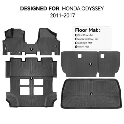 Floor Mats for Honda Odyssey 2011-2017, Trunk Mat and Backrest Mat All Weather TPE Protector for Honda Odyssey Accessories - size: 12)Odyssey|2011-2017