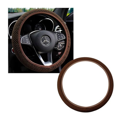 Kewucn Car Elastic Stretch Steering Wheel Cover, Soft Microfiber Breathable Ice Silk, Universal 15 Inch Anti-Slip Auto Steering Wheel Protector, Fit Car, SUV, Van, Sedan, Truck (Brown) - size: Brown