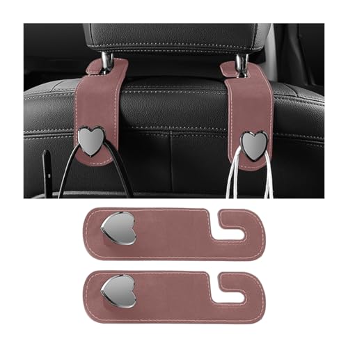 Car Seat Headrest Hook, 2PCS Suede Leather Cute Love Heart Type Vehicle Storage Hanger for Purse Bag, Auto Interior Seat Back Organizer Accessories, Universal for SUV Sedan Truck (Brown) - color: Brown