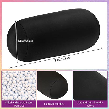 Geelin 2 Pcs Microbead Roll Pillow 11.8 x 6.3 Inch Soft Pillow Bolster Cylindrical Pillow Microbead Pillows for Sleeping Home Travel Neck Head Back Support Rest (Violet, Black) - color: Violet, Black