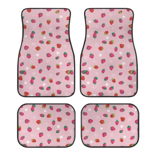 Flower Pink Strawberry Car Floor Mats Front & Rear Car Mats Set of 4pcs Car Carpet Universal Fit for SUV,Vans,sedans,Trucks - color: Flower Pink Strawberry