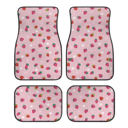 Flower Pink Strawberry Car Floor Mats Front & Rear Car Mats Set of 4pcs Car Carpet Universal Fit for SUV,Vans,sedans,Trucks - color: Flower Pink Strawberry
