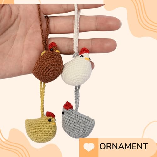 Handmade Crochet Chicken Keychain Set of 4 - Chicken Christmas Ornaments, Funny Stuffed Animal Bag Charm, Car Mirror Ornament, Cute Farmhouse Decor, Gift for Chicken Lovers, Mothers day - color: Color 3