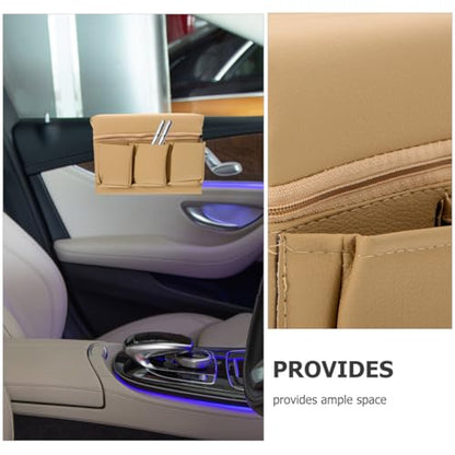 Healifty Car Window Armrest Storage Box, Leather Door Side Arm Rest Organizer Pad with Storage Pockets for Truck Vehicle Automotive Elbow Support, Universal Fit Interior Accessories, Beige