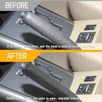 Genuine Leather Handbrake Protector Cover Compatible with Toyota RAV4 2009-2012 Anti-Slip Hand Brake Parking Lever Sleeve Black