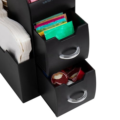 Mind Reader Cup and Condiment Station, Countertop Organizer, Coffee Bar, Kitchen, Stirrers, 5.35"W x 11.25"L x 11.15"H, Black