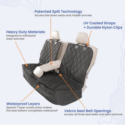 4Knines Dog Seat Cover for Back Seat, Heavy Duty Waterproof Rear Seat Protector for Large Trucks, SUVs, Cars - Fits 60/40 Split Bench with Middle Seat Belt, Non-Slip Backseat Cover (Extra Large, Tan)