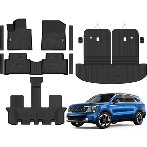 Floor Mats Custom Fit for Kia Sorento 2021-2025 2026 6&7 Seats (Not for Hybrid) Trunk Mat with Backrest Mat All Weather TPE Rubber Cargo Liner Back Seat Protector Full Set for Sorento Accessories - size: For Kia Sorento Fuel 2021-2026