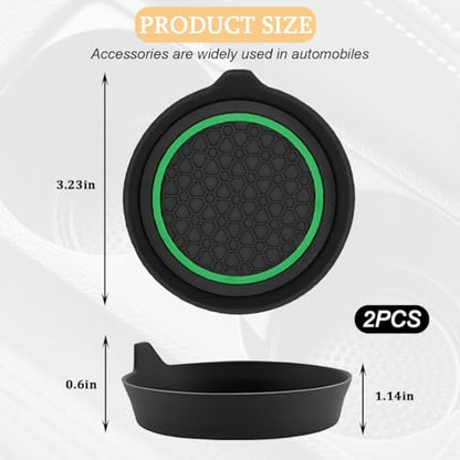 2PCS Car Cup Holder Coaster, Silicone Non-Slip Vehicle Cup Recessed Mats, Waterproof ＆ Sift-Proof Automotive Interior Insulation Drink Insert Pads, Universal Fit (Green/Black) - color: Green/Black