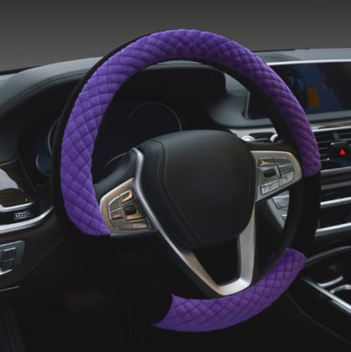 Winter 38cm Premium Soft Short Fur Car Steering Wheel Cover High-Density Warm Plush Steering Wheel Protector Cover Purple - color: Purple