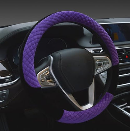 Winter 38cm Premium Soft Short Fur Car Steering Wheel Cover High-Density Warm Plush Steering Wheel Protector Cover Purple - color: Purple