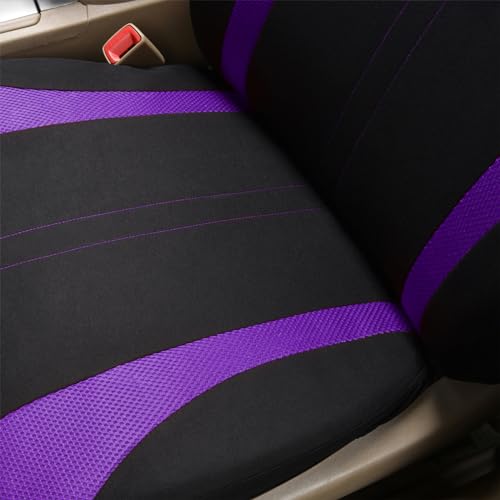 Flying Banner Car Seat Covers Full Set Front Seats and Rear Bench Mesh Fabric Splicing Polyester Cover Black with Purple Color
