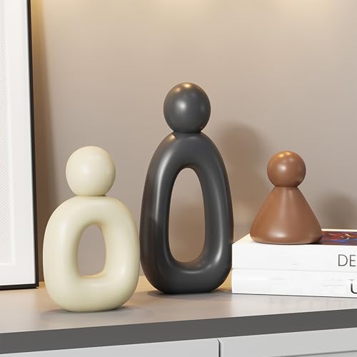 XINXUAN XGZY Abstract Three Sculptures - Minimalist Home Decoration, Modern Living Room Character Design, Desktop Decoration, Neutral Resin Art, Meaningful Home Gifts ﻿ - color: Brown, Beige, Coffee