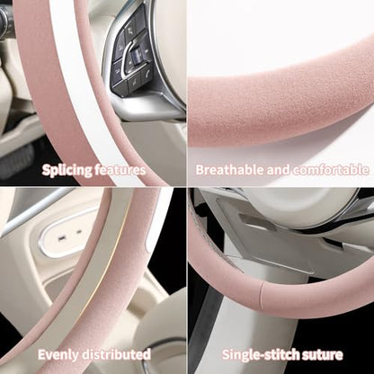 Steering Wheel Cover, Universal 15 inch, Faux Leather Steering Wheel Protector Anti-Slip, Breathable & Heating-Compatible for Cars Trucks SUVs Vans - color: Pink