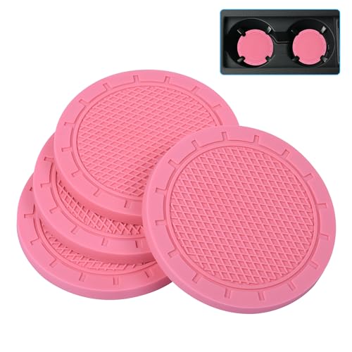 Car Coasters, Wisdompro 4 Pack PVC Car Cup Holder Insert Coaster - Anti Slip Universal Vehicle Interior Accessories Cup Mats for Women(Diameter 3", Pink) - color: Pink, size: 3"