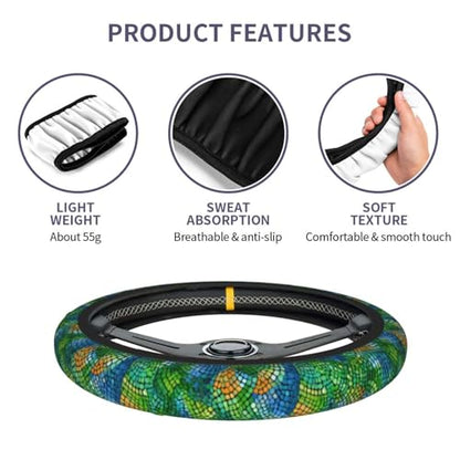 Colorful Snake Skin Steering Wheel Cover Elastic Non-Slip Car Steering Wheel Covers with Seat Belt Shoulder Pad for Women Men - color: Colorful Snake Skin