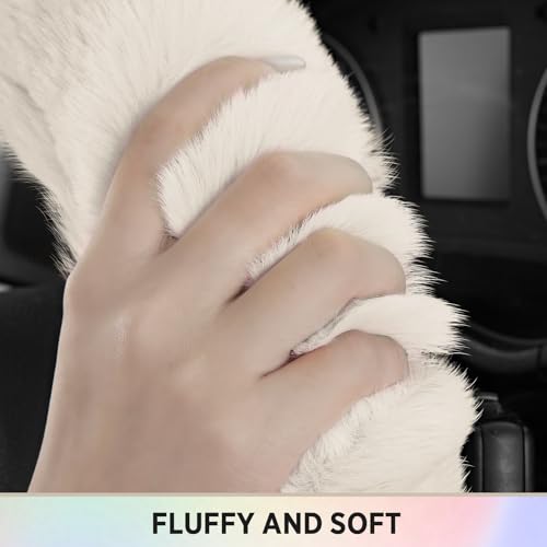 Road Comforts Steering Wheel Cover, Fluffy Car Wheel Covers for Women/Girls/Ladies，Soft Wool Fur Steering Wheel Protector, Universal 14 1/2 inches to 15 inches - White - color: White