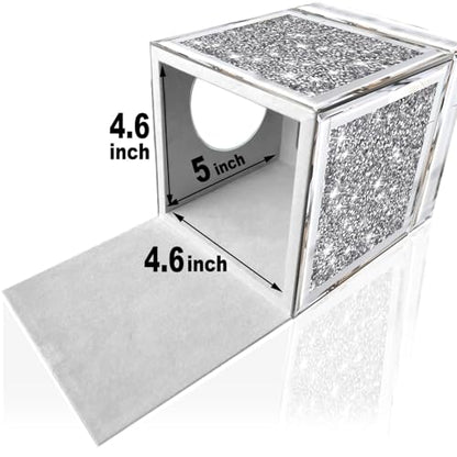 Wocred Square Tissue Box Cover Upgrades with Storage Tray,Crystal Crushed Diamond Tissue Box, Luxury Tissue Holders for Either Tissues in a Bathroom or Napkins on a Table.(6.5”x5.5”x5.5”) - color: Silver Tissue Box Tray