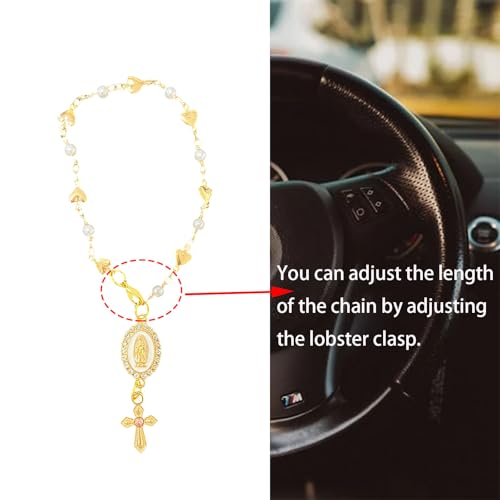 Steering Wheel Rosary Charm Accessory, Cross for Car, Car Rosary for Automotive Protection Charm Decor, Car Rosary for Rearview Mirror, Religious Catholic Gift - color: B