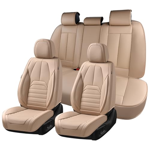 Coverado Car Seat Covers Full Set, Beige Waterproof Nappa Leather Seat Cushion & Seat Protector, Universal Automotive Seat Covers for Front and Rear Seats, Compatible with Most Cars SUV Trucks - color: Beige-A, size: FullSet