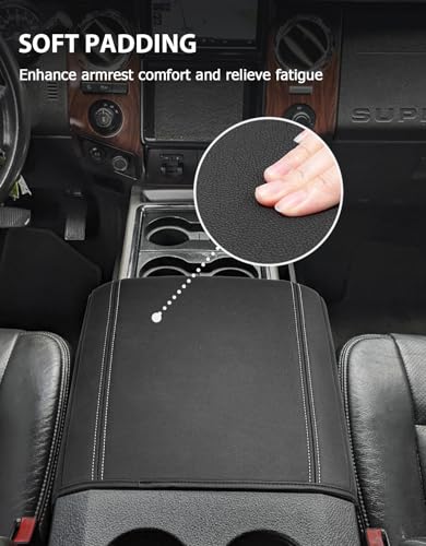 Center Console Armrest Cover for 2011-2016 Ford F250 F350 F450 Super Duty Accessories, Vinyl Leather Middle Armrest Cusion Protector, Anti-Scratch, Bucket Seat Only, Black Gray Stitching - size: Bucket Seat, 11-16 F250-F450, gray stitch