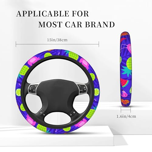 Tropical Flamingo Steering Wheel Covers Hibiscus Fruit Universal 15 Inch Car Wheel Cover,Anti-Slip Breathable Car Accessories Protector Fit for Trucks,Sedans,SUVs,Vans - color: Tropical Flamingo