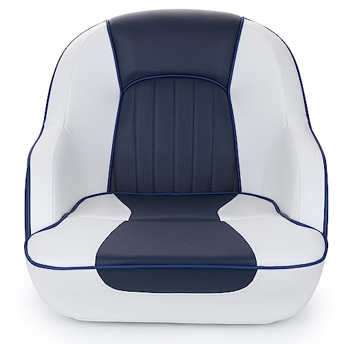 NORTHCAPTAIN Pontoon Boat Seat Captain Bucket Seat with Boat Seat Cover - color: E-White/Navy Blue