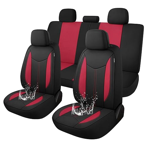 CAROMOP Waterproof Car Seat Cover Full Seats, Neoprene Seat Covers for Cars,Split Bench Compatible Car Interior Covers, Universal Fit Most Car Sedan Truck SUV(Black/Red) - color: Black/Red, size: Full Set