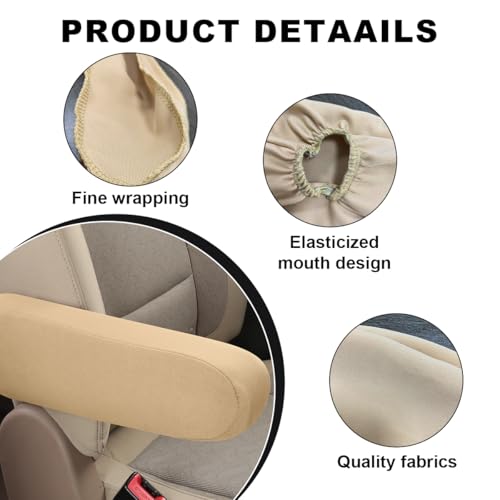 KVAEY 2 PCS Car Front Seat Armrest Covers, Elastic Fabric Stretch Car Seat Armrest Protectors, Soft Front Seat Armrest Cover Replacement, Universal Vehicle Accessories for Cars (Beige) - color: Beige