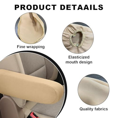 KVAEY 2 PCS Car Front Seat Armrest Covers, Elastic Fabric Stretch Car Seat Armrest Protectors, Soft Front Seat Armrest Cover Replacement, Universal Vehicle Accessories for Cars (Beige) - color: Beige
