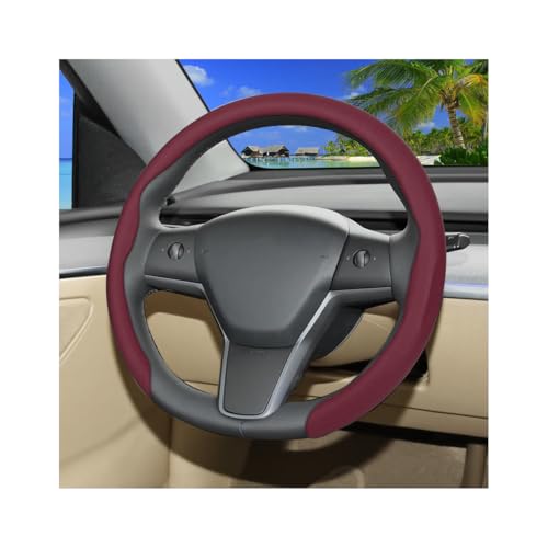 Car Steering Wheel Cover, Non-Slip 15 Inch Breathable Automotive Wheel Protector, Enhanced Driving Comfort Vehicle Interior Steering Cover Accessories, Universal for Truck SUV (Wine Red) - color: Wine Red