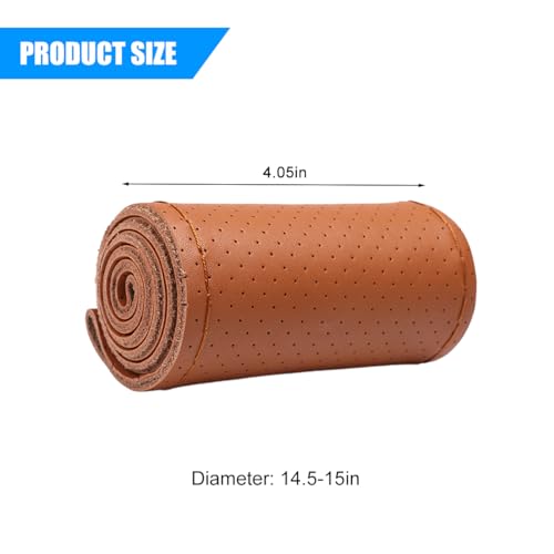 Genuine Leather Car Steering Wheel Cover, DIY Sewing Stitch on Wrap Auto Wheel Cover with Needle Thread, Breathable Anti-Slip Vehicle Steering Stitching Protector, Universal Fit (Brown) - color: Brown