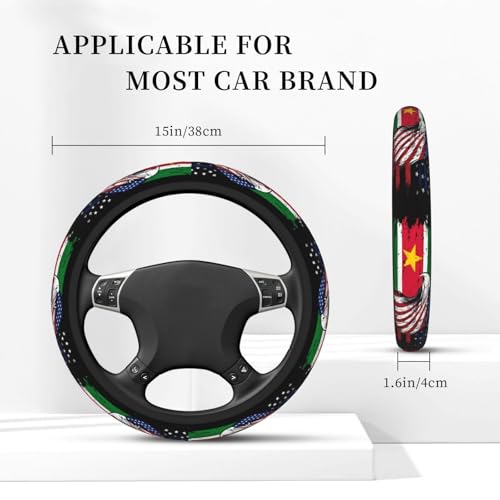 Suriname Surinamese Flag America Eagle Breathable Neoprene Steering Wheel Cover - Anti-Slip Floral Design Universal Fit for Cars/Trucks/Suvs (14.5"-15" Inch) - color: Suriname Surinamese Flag America Eagle
