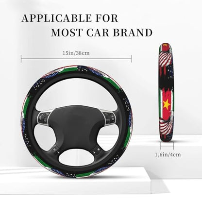 Suriname Surinamese Flag America Eagle Breathable Neoprene Steering Wheel Cover - Anti-Slip Floral Design Universal Fit for Cars/Trucks/Suvs (14.5"-15" Inch) - color: Suriname Surinamese Flag America Eagle