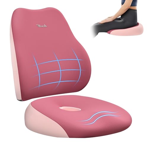 FLORICH Large Car Seat Cushion and Lumbar Support Pillow, Ergonomic Memory Foam Driving Seat Cushion for Back & Sciatica Pain Relief, Non-Slip Washable Seat Cushion for Car, Driver, Office-Pink - color: Pink, size: 2 Peices