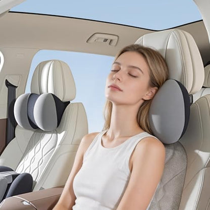 BABUR Car Headrest Pillow, 100% Memory Foam Softness Neck Support Pillow, Universal Fit Head Rest Travel Pillow for Pain Relief While Driving, Gray - color: Black Gray