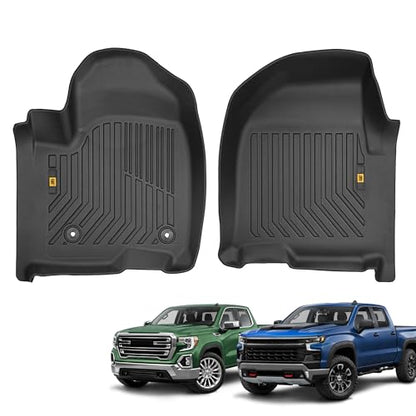 CAT® JustFit™ 3D Custom Fit Floor Mats Chevrolet Silverado 1500/GMC Sierra 2019-2026, Chevy Silverado 2500HD/3500HD Crew Cab/GMC Sierra 2500HD/3500HD Crew Cab 2020–26 Floor Liner Laser Measured Front - style: Chevy Silverado (2019–2026) / GMC Sierra (2020