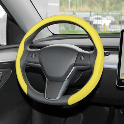 Nappa Leather Steering Wheel Cover,Universal Fit 15 Inch-Premium Non-Slip Breathable Comfort Grip for Cars Trucks SUVs,Anti-Slip Durable Interior Upgrade Lemon Yellow - color: Lemon Yellow